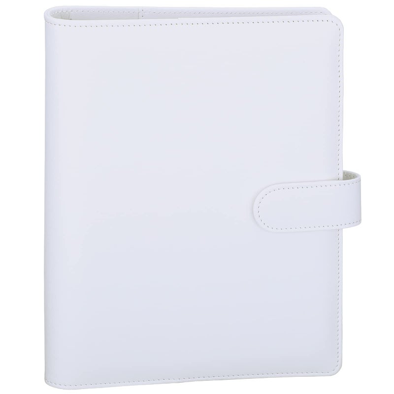 Antner A5 Notebook Photocard Binder 6 Ring Planner Binder for A5 Refill Paper  PU Leather Refillable A5 Budget Binder Loose Leaf Organizer Binder Cover with Magnetic Buckle for Budgeting  White - Image 1